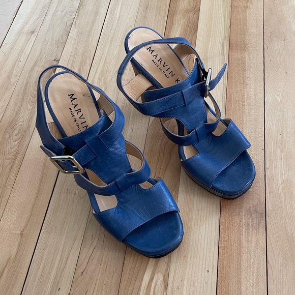 Marvin K. (Aquatalia) Blue Leather High Heel Sandals - Made in Italy - Size 6.5 - Picture 4 of 16